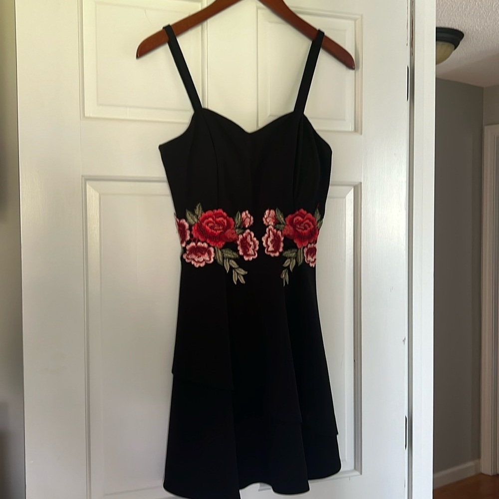 Black dress with red flowers